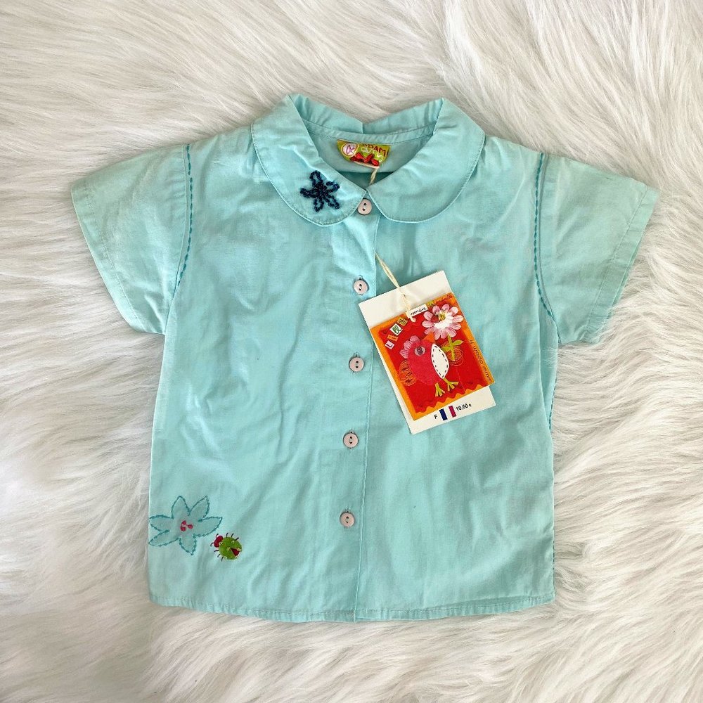 Dpam Blue Peter Pan Collar Beaded Blouse Sz 4